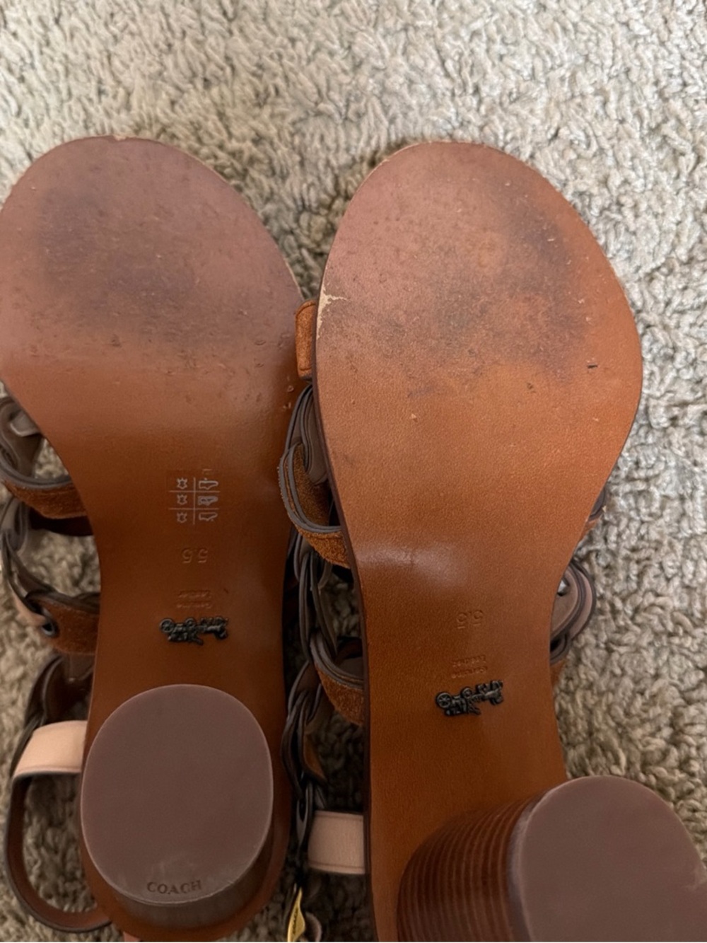 Coach Pink and Brown Leather Floral-Link Slingback Sandals - Picture 5 of 7